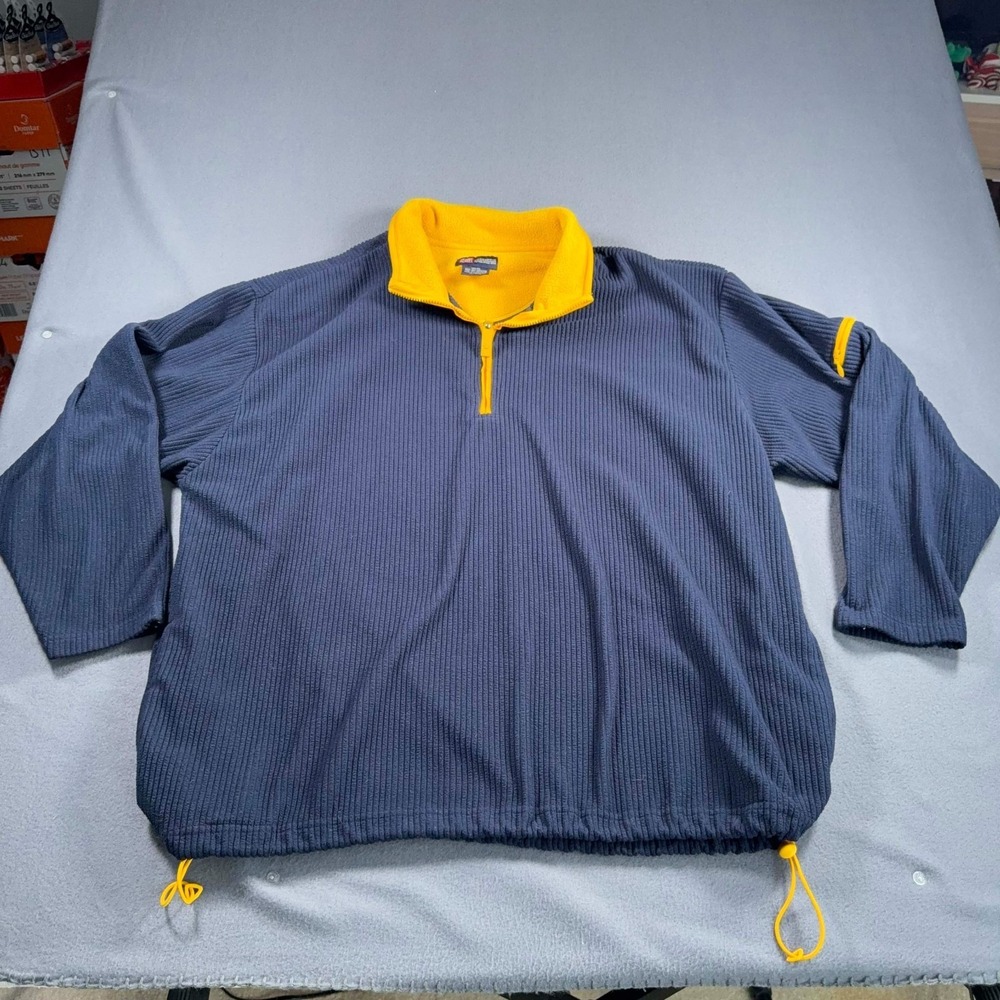 Faded Glory‎ Mens XL VTG Blue/Yellow Drawstrings 1/4 Zip Pullover Fleece Ribbed